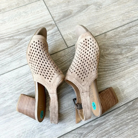 Franco Sarto Mandi Beige Caged Peep Toe Ankle Buckle Slingback Sandal Heels - Picture 7 of 14